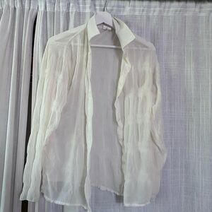 Mesh ruffled button-up